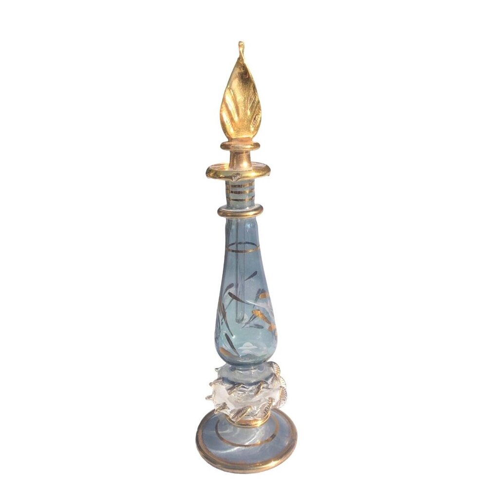 Vintage Handblown Gilded Iridescent Cut Glass Perfume Bottle with Stopper - Picture 1 of 10